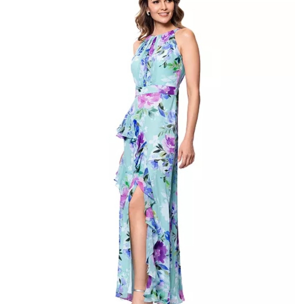 Betsy & Adam Floral High Low Dress - Blue and Purple